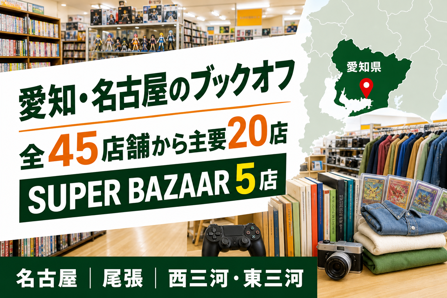 愛知・名古屋のブックオフは全45店舗！SUPER BAZAAR5店と主要20店を比較【2026年版】