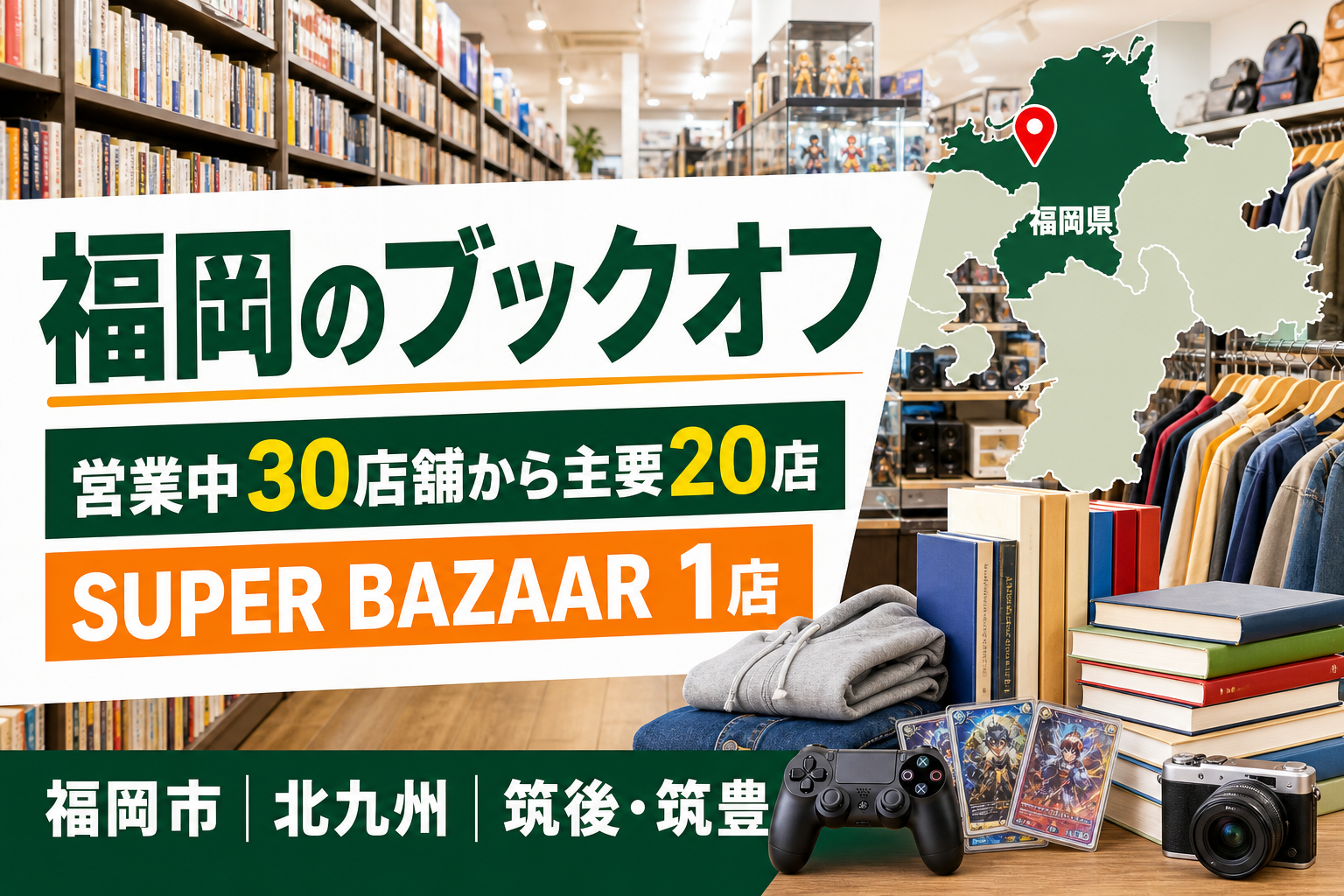 福岡のブックオフは営業中30店舗！天神の大型店と主要20店を比較【2026年版】