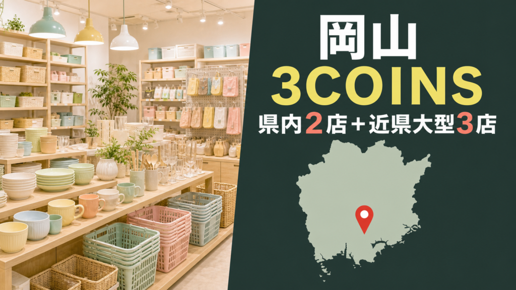 岡山の3COINS大型店はある？県内2店と近県の大型3店を紹介