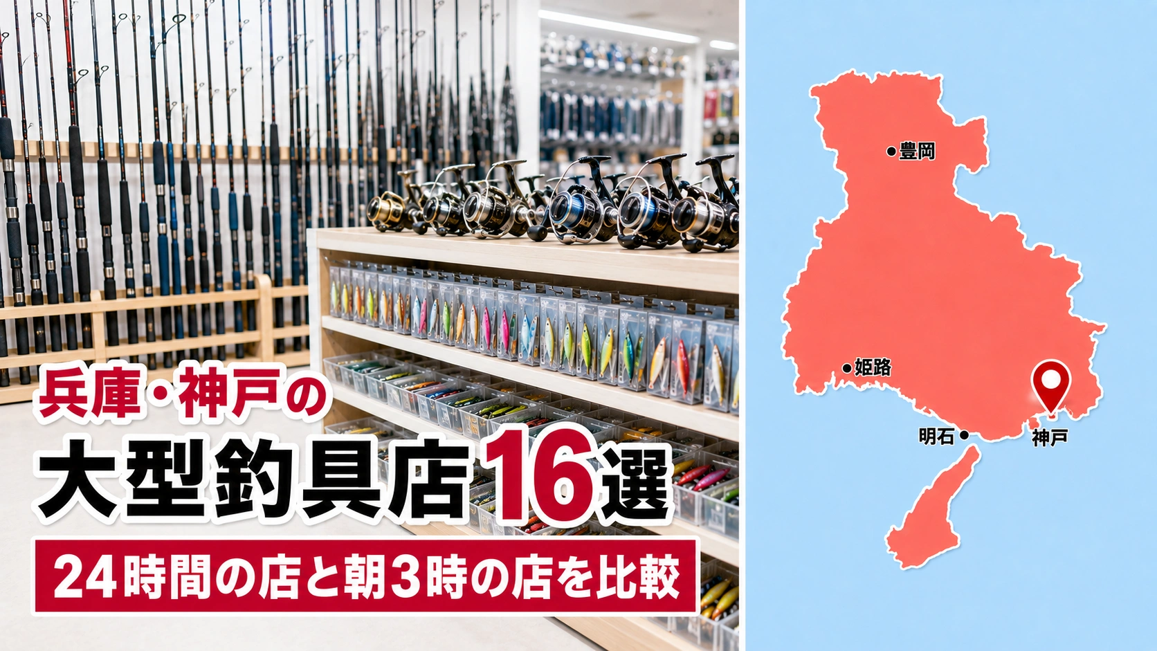 【2026年版】兵庫・神戸の大型釣具店16選!24時間営業の店と朝3時開店の店を比較